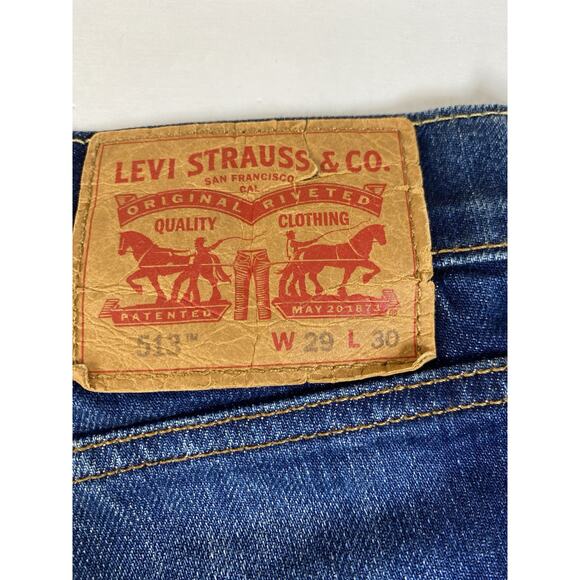 Levis 513 Jeans Mens Blue 32x29 Slim Straight Stretch Medium Wash Faded - Picture 6 of 10